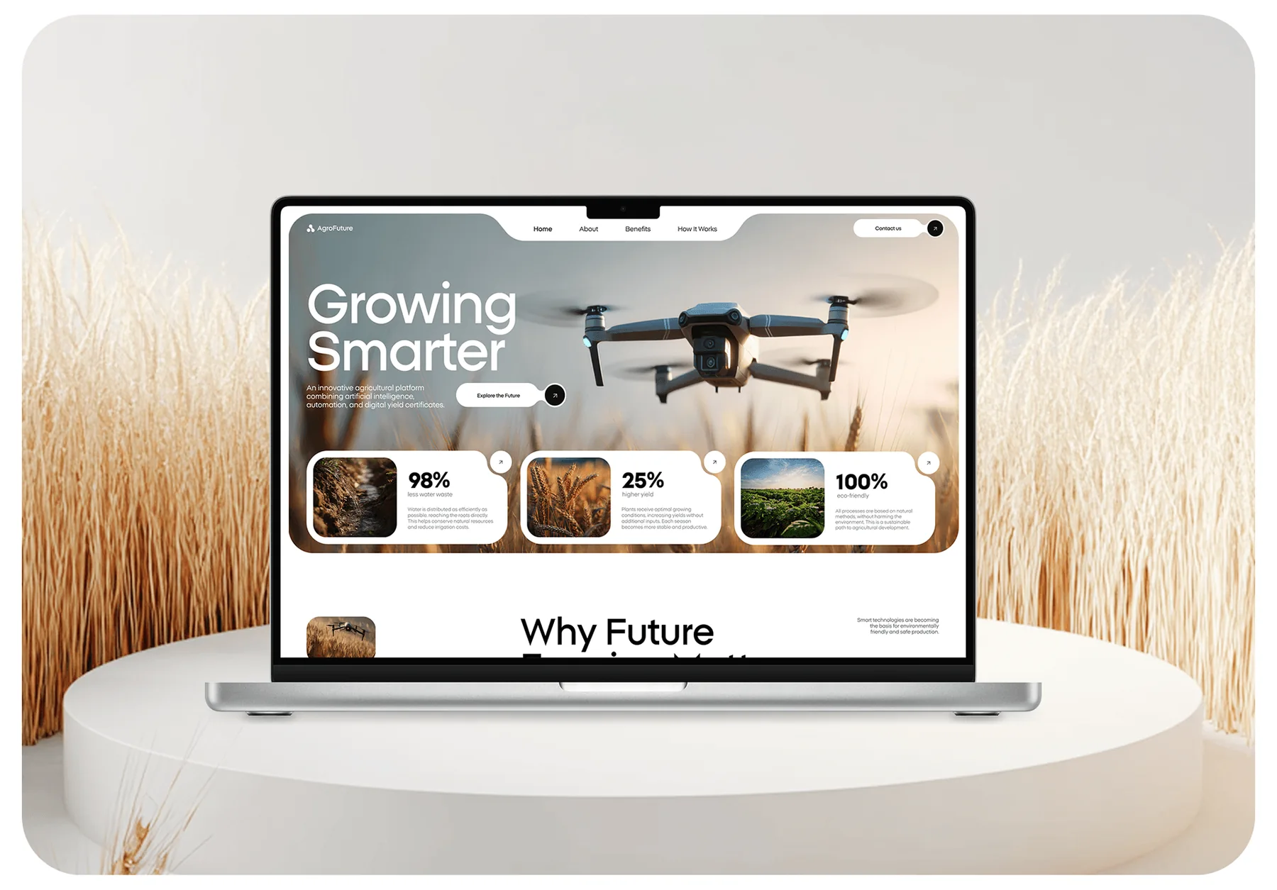 AgroFuture agricultural technology website shown on a laptop