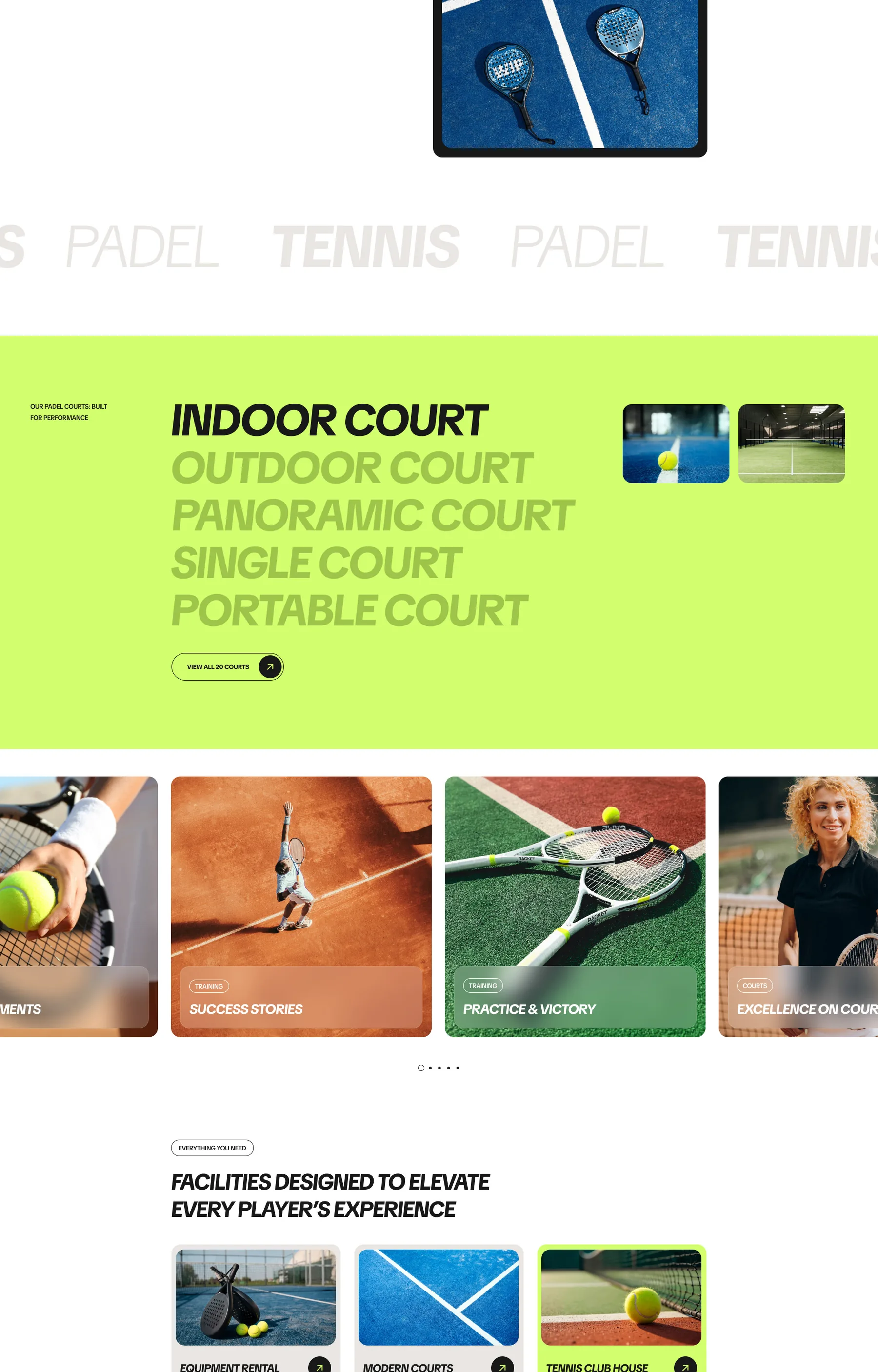 Courto tennis page content system