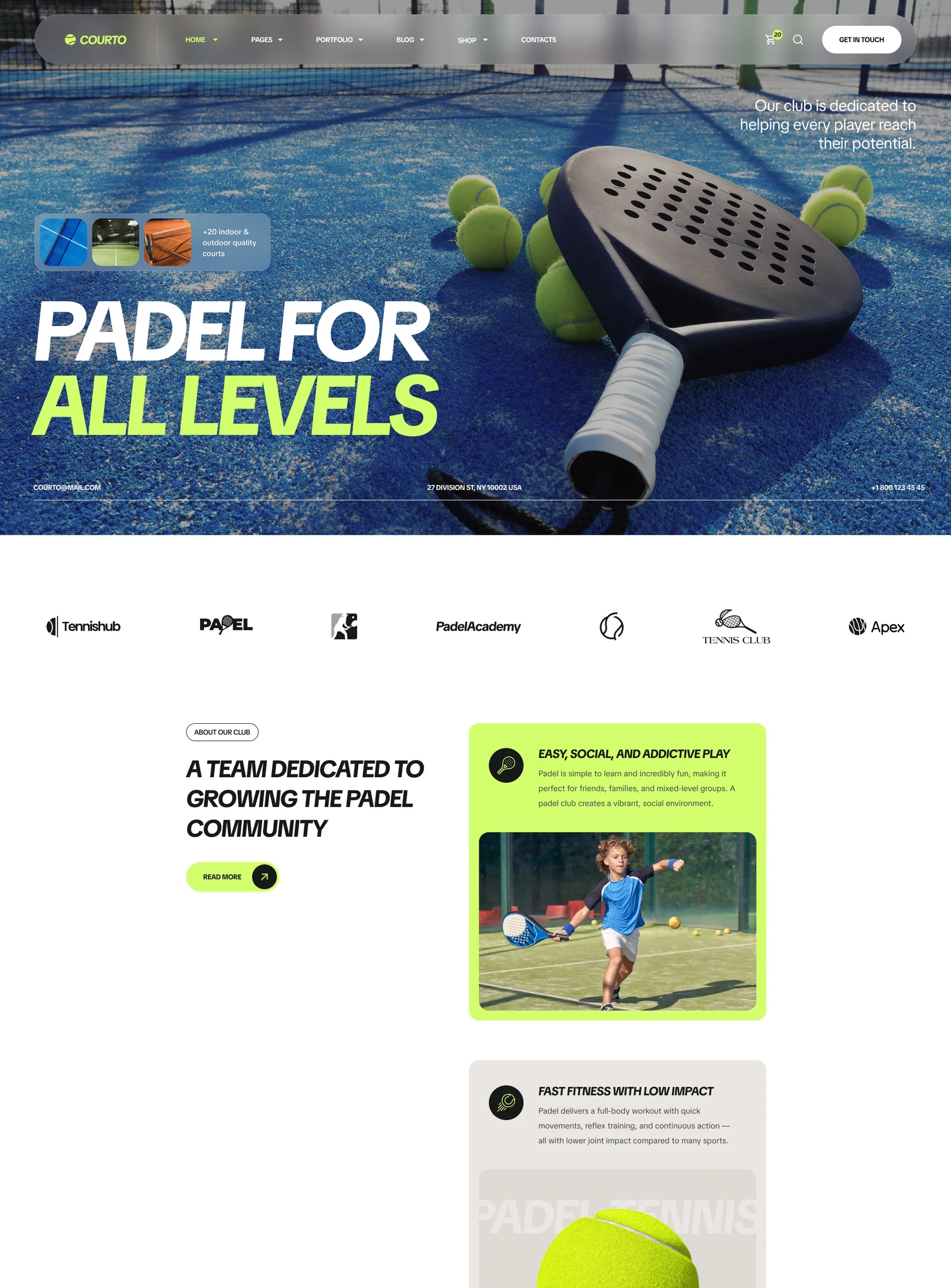 Courto tennis programs webpage