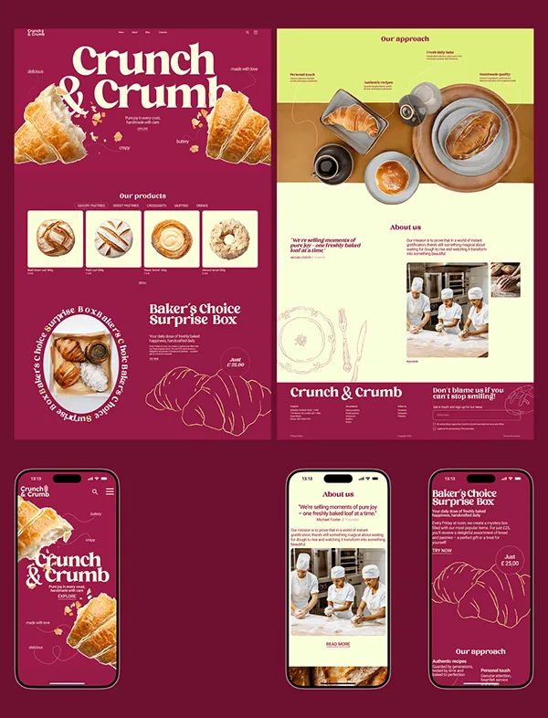 Crunch and Crumb brand and website board
