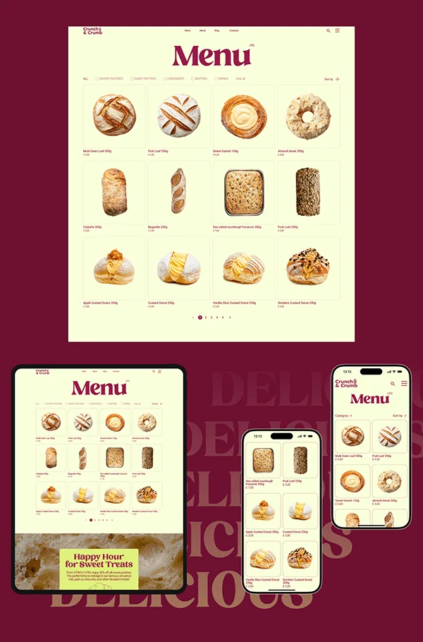 Crunch and Crumb responsive menu design